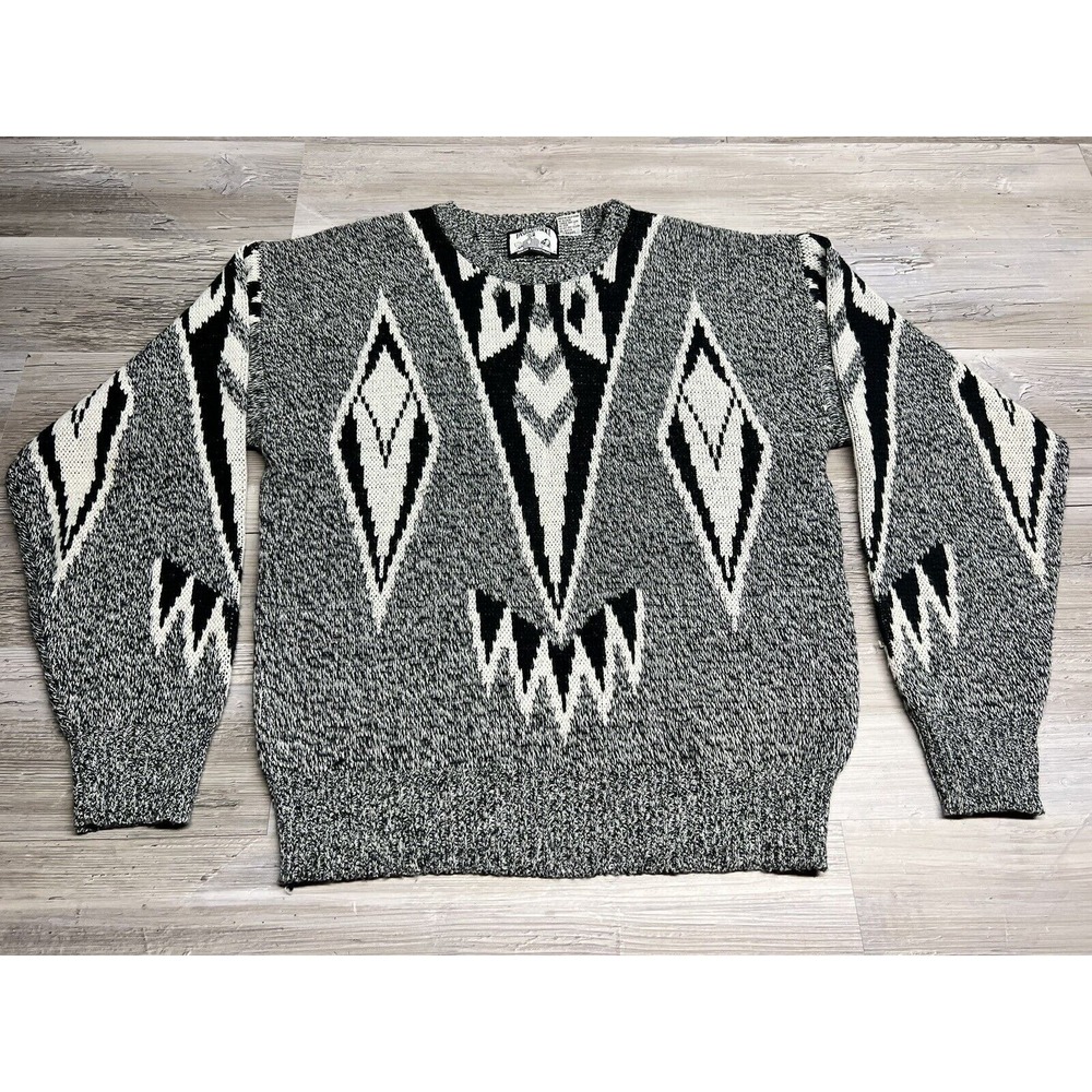 Mens Sweater Sostanza Fashion Police L VTG Y2K Grampa Abstract Art Deco Hip Hop